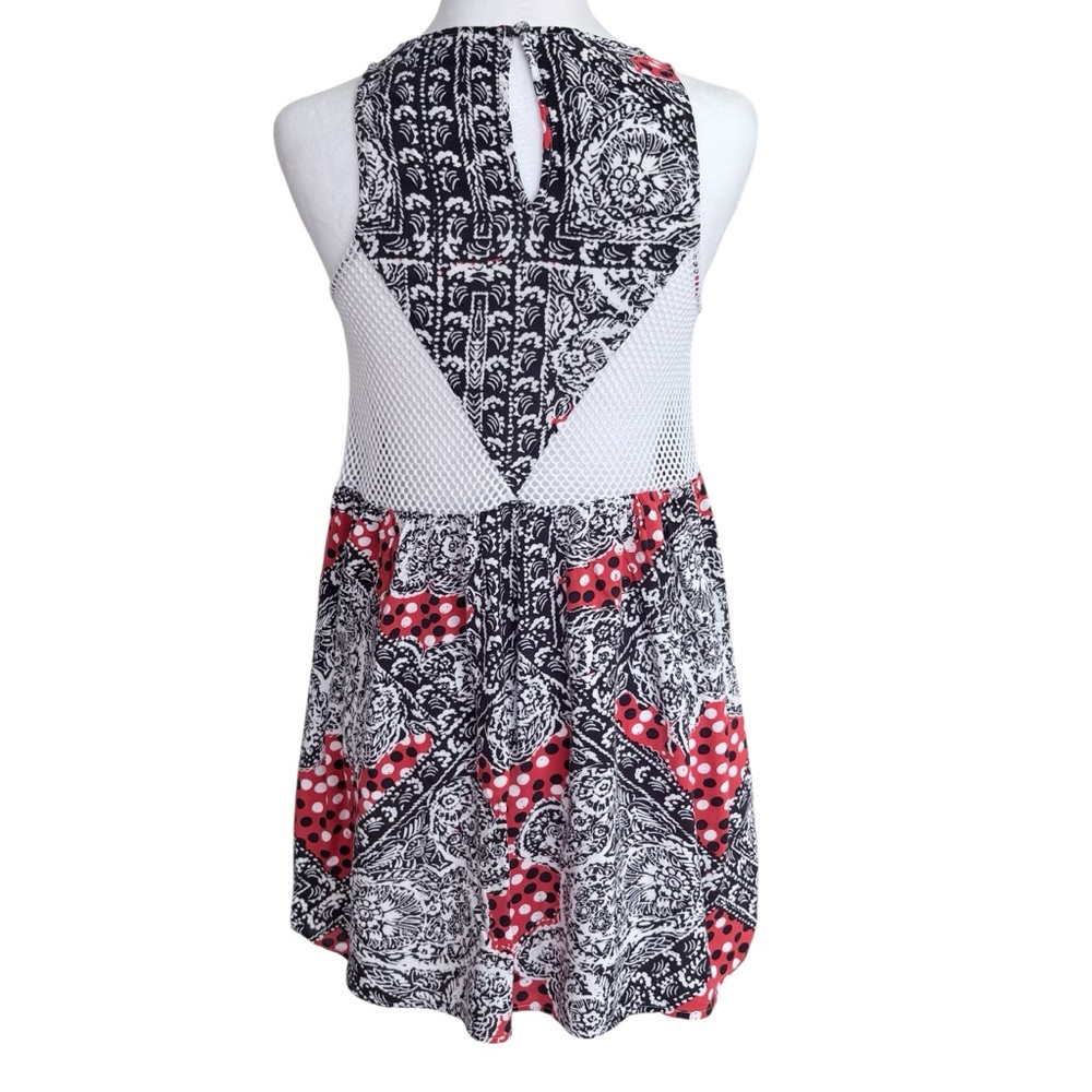 MINKPINK Red, Black Babydoll Patchwork Paisley Fit and Flare Polka Mini Dress XS - Picture 2 of 8
